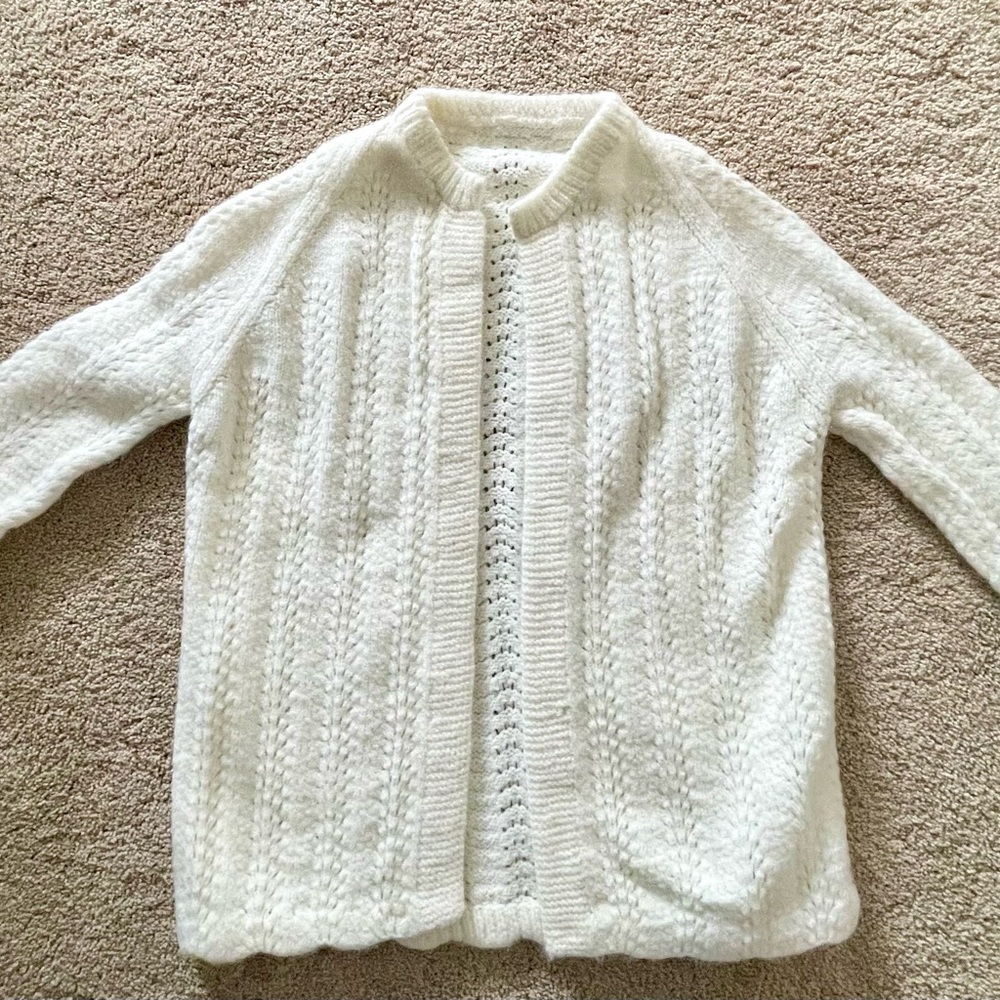 Cozy Off-White/Cream Hand-Knit (by my grandma!) Little GIRL’s Cardigan
